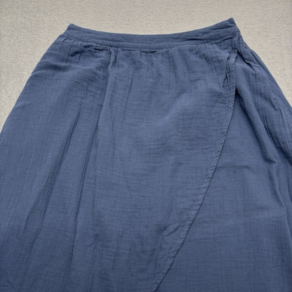 Pact Organic Cotton Gauze Tulip Faux Wrap Midi Skirt Navy Blue Size L Coastal - Picture 3 of 16